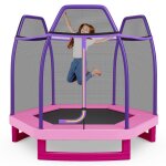 Costway trampoline enfants 223cm avec filet de s�curit� respirant36 ressorts prot�g�s tapis de saut en ...
