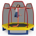 Costway trampoline enfants 223cm avec filet de s�curit� respirant36 ressorts prot�g�s tapis de saut en ...