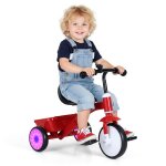 Costway tricycle enfant avec roues lumineuses & sonnette si�ge r�glable & bac de rangement p�dales amovibles ...