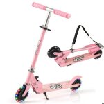 Trottinette enfants pliable 2 roues led clignotantes costway bquille - 3 hauteurs rglables - pont elargi ...