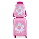 Costway valise enfant  roulettes 16?? + sac  dos 12?? ensemble de bagage avec motif licorne pour voyages ...