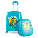 Costway valise enfant � roulettes 17?? + sac � dos 13? ensemble de bagage enfants motif dinosaure voyages ...