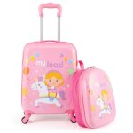 Costway valise enfant � roulettes 17?? + sac � dos 13? ensemble de bagage enfants motif licorne voyages ...