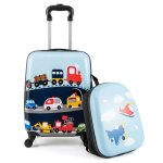 Costway valise enfant  roulettes 17?? + sac  dos 13? ensemble de bagage enfants motif voiture voyages ...