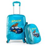 Costway valise enfant  roulettes 17?? + sac  dos 13? ensemble de bagage enfants voiture de course voyages ...