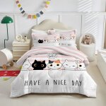 Couette enfant - woodours - 140x200 cm - imprim�e chat - anti - acariens - microfibre douce