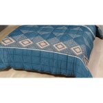 Couette l�g�re imprim�e ethnic blue / non tiss� blanc - 1 ou 2 personnes 200 x 200 - mortreux
