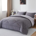 Couette en microfibre - woodours - 220x240 cm - anti - acariens - 4 saisons - gris