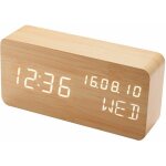 (couleur bois) r�veil num�rique en bois � contr�le sonore led alimentation par batterie double usb horloge ...