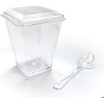 Coupe � glace tasses � dessert avec couvercle et cuill�res r�utilisables pour tiramisu salade de fruits ...