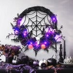 Couronne dhalloween - rotin - crânes - décoration de porte - couleur noire Couronne dhalloween - rotin - crânes - décoration de porte - couleur noire