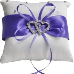 Coussin pour alliances d�coration de fian�ailles avec ruban et double coeurs(violet)