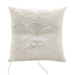 Coussin pour alliances de mariage en dentelle et perles 21 cm