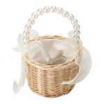 Coussin pour alliances de mariage - vintage - rotin - 15x10 cm - panier � fleurs - portable