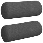 Coussin cylindrique en velours c�tel� - vidaxl - gris fonc� - housses amovibles - 15x40 cm - rembourrage ...
