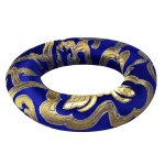 Coussin rond en brocart de soie pour bol chantant tib�tain - diam 9 cm - bleu fonc� - vivezen