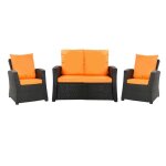 Coussins pour salon de jardin - orange - 4 personnes - r�sine tress�e - lavable en machine - confortable ...