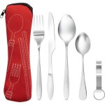 Couvert camping inox & dcapsuleur avec tui - couvert pique nique de voyage (rouge)