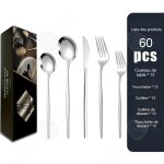 Service de table 60 pi�ces c� acier inoxydable 18 / 10 - 12 couverts complet - fourchettes et cuill�res ...