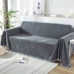 Couverture de canap jet doux et chaud pour canap lit fauteuil lit double (180 x 300 cm gris fonc) ...