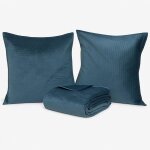 Couverture couvre lit 260 x 240 cm avec taies lilou bleu fonce