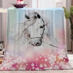 Couverture motif de cheval blanc plaid polaire couverture de lit couvre - lit jet de canap convient ...