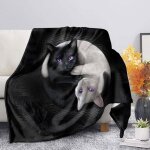 Couverture polaire 240 x 260 chat animal noir et blanc moelleuse flanelle couverture lit 2 240x260 cm#chat ...