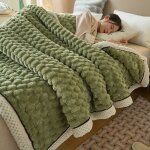 Couverture polaire paissie 200x230cm vert plaid chaud en flanelle de lait bb douce jet de lit douillet ...