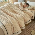 Couverture polaire paissie 200x230cmbeige plaid chaud en flanelle de lait bb douce jet de lit douillet ...