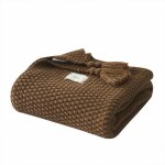 Couverture tricot - plaid canap / couvre - lit 130x170cm frange faite main toutes saisons - marron tiquette ...