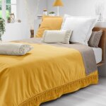 Couvre - lit 1 personne 180 x 220 cm ? coton uni à franges salma jaune Couvre - lit 1 personne 180 x 220 cm ? coton uni à franges salma jaune