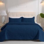 Couvre - lit 2 personnes 220x240 cm couette matelass�e � motif tournesol bleu marine jetee de lit