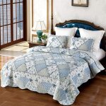Couvre lit 2 personnes 250x270 cm - dessus lits et couvre - lits patchwork en microfibre bleue � motif ...