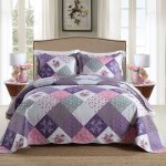 Couvre - lit 230x260 cm patchwork microfibre boutis matelass� motif carreaux voilet label