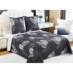 Couvre - lit boutis - b - 1 - 119 - 220x240cm - 2 taies 65x65cm - gomtrique - gris fonc