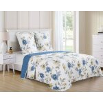 Couvre - lit matelass - b - 3 - 304 - 240x260cm - 100% coton - bleu et jaune - 2 taies 65x65cm