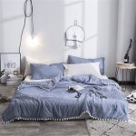 Couvre - lit �t� seersucker 200x230 cm bleu r�versible uni microfibre douce imprim� concis label