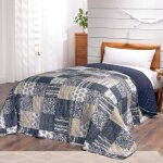 Couvre - lit patchwork bleu mellow au design vintage - jet� lit simple - style patchwork - 140 x 210 ...