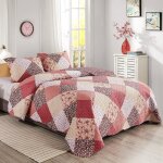 Couvre - lit patchwork r�versible multicouleurs rose 240x260 cm pour 2 personnes matelass� jetee de lit ...