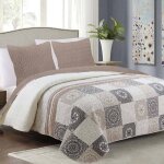 Couvre - lit quilt matelass avec 2 taies doreiller 40x40 cm - beige gris ecru - antea 220x240 cm
