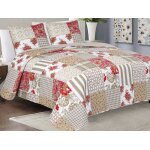 Couvre - lit quilt matelass avec 2 taies doreiller 40x40 cm - beige rouge blanc americana - j - 080 ...