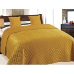 Couvre - lit quilt matelass avec 2 taies doreiller 40x40 cm - jaune moutarde - velours amarante 180x220 ...