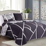 Couvre - lit quilt matelass avec 2 taies doreiller 40x40 cm - violet noir blanc - sy - 3066 180x220 ...