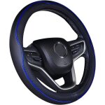 Couvre volant de voiture en cuir microfibre 38cm pour la plupart des voitures (noir bleu fonc)