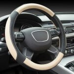 Couvre volant de voiture cuir sport volant protecteur antidrapant pu 38 cm (15) - noir / beige