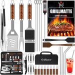 Cozy - ustensiles pour barbecue - 30 pcs kit bbq inox premium avec pince mallette et tapis cadeau homme ...