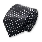Cravate �troite noire � pois blancs