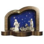 Crèche en bois avec la sainte famille en métal 11cm Crèche en bois avec la sainte famille en métal 11cm