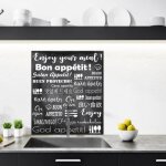 Crédence enjoy en aluminium adhesive - 90x70 cm - noir et blanc - face arrière autocollante - fond de ... Crédence enjoy en aluminium adhesive - 90x70 cm - noir et blanc - face arrière autocollante - fond de ...