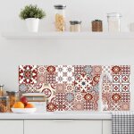 Cr�dence effet carreaux de ciment rouge redmonky adh�sive autocollant sticker - fond de hotte - 120 x ...